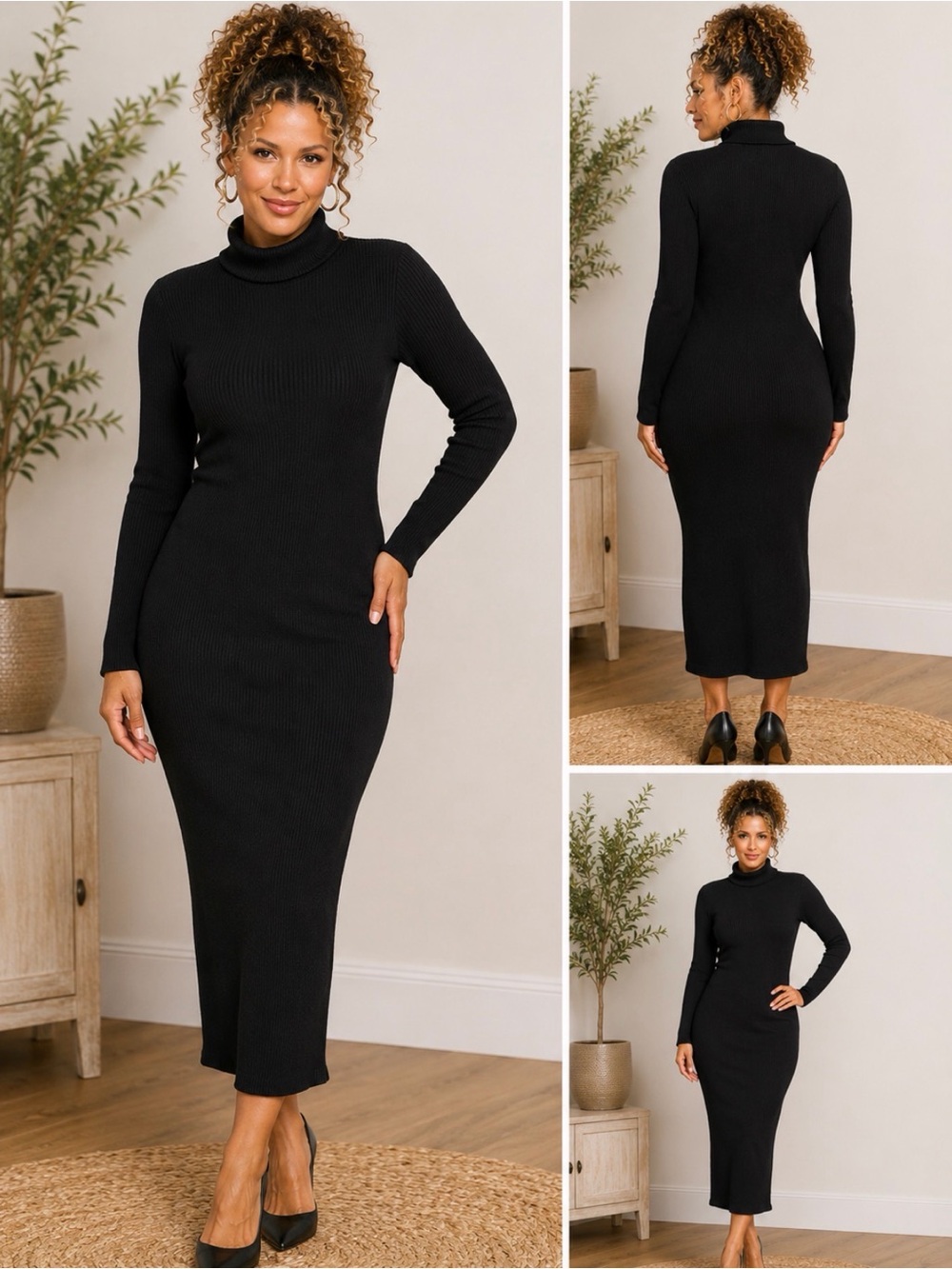 Express Black Turtleneck Ribbed Knit Women's Sweater Dress